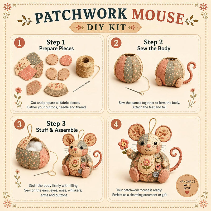 🔥🧵 50% RABATT! Handgefertigtes Nähset – Vintage-Plüschmaus zum Selbermachen – inkl. Material & Anleitung. 🎁🐭