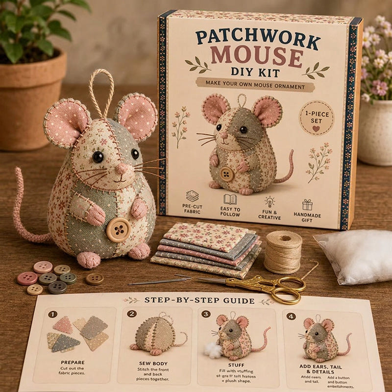 🔥🧵 50% RABATT! Handgefertigtes Nähset – Vintage-Plüschmaus zum Selbermachen – inkl. Material & Anleitung. 🎁🐭