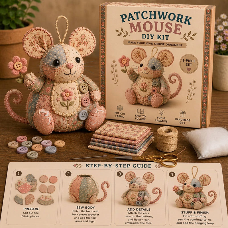 🔥🧵 50% RABATT! Handgefertigtes Nähset – Vintage-Plüschmaus zum Selbermachen – inkl. Material & Anleitung. 🎁🐭