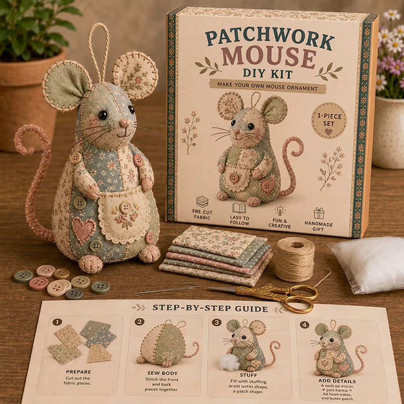 🔥🧵 50% RABATT! Handgefertigtes Nähset – Vintage-Plüschmaus zum Selbermachen – inkl. Material & Anleitung. 🎁🐭