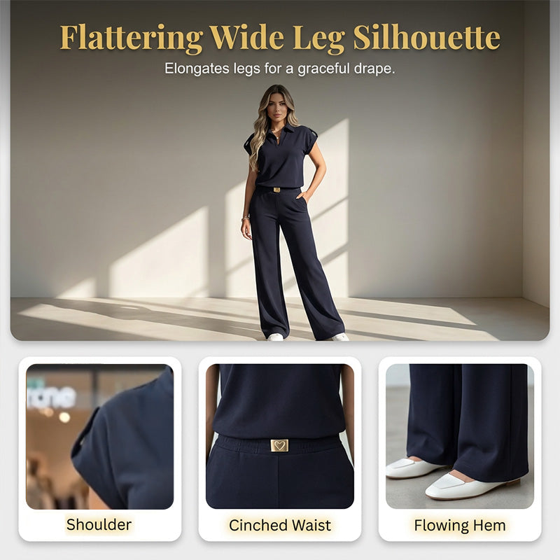 👚🔥 50% RABATT! Damen Chic Zweiteiler-Set: Bequemes Polo-Top & Wide-Leg-Hose | Elegant für jeden Tag & jede Gelegenheit 🌸