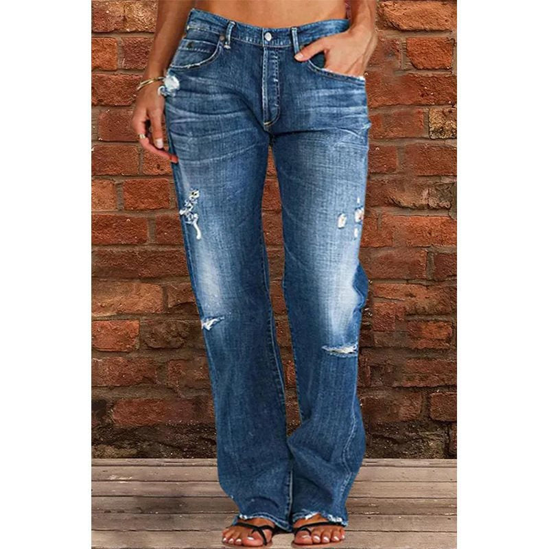 👖 Neu! Damen Slim Flare Jeans mit Vintage Destroyed-Effekt | Figurformende High-Waist Denim Hose in Hellblau