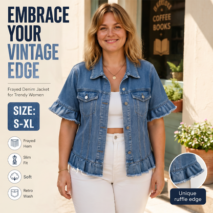 🧥⏳ BEFRISTETES ANGEBOT – 50% RABATT! Damen-Sommer-Jeansjacke mit Rüschenärmeln – Lässig, verspielt & perfekt für laue Sommerabende 🌸✨