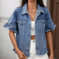 🧥⏳ BEFRISTETES ANGEBOT – 50% RABATT! Damen-Sommer-Jeansjacke mit Rüschenärmeln – Lässig, verspielt & perfekt für laue Sommerabende 🌸✨