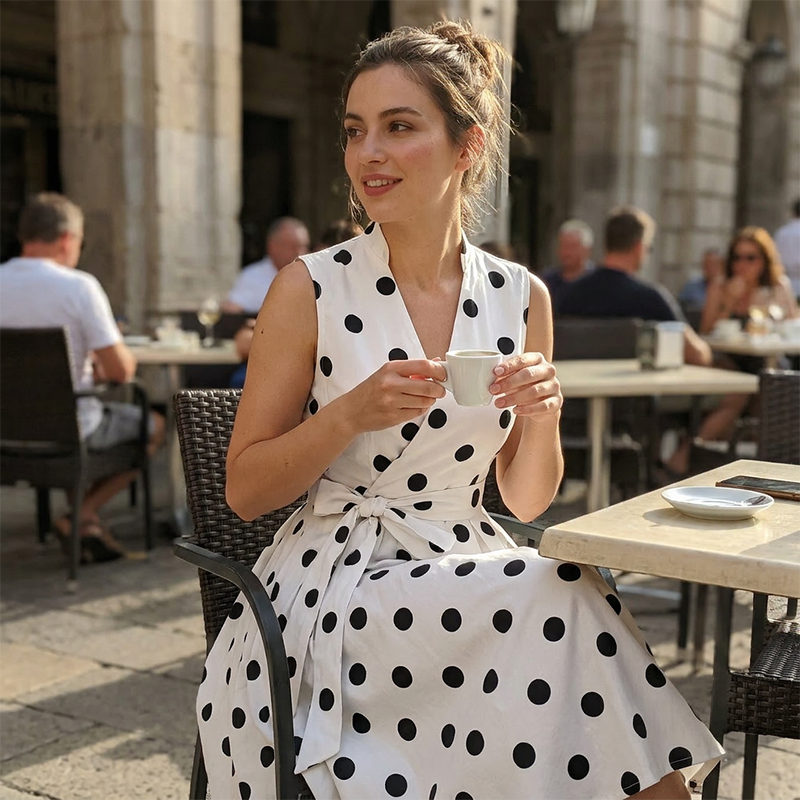 👗 50% RABATT! 🌸 Damen-Kleid mit Polka-Dot-Muster, V-Ausschnitt & ärmellos – Luftig, elegant & vielseitig – Perfekt für Alltag, Büro oder besondere Anlässe – zeitloser Look mit Frische ✨