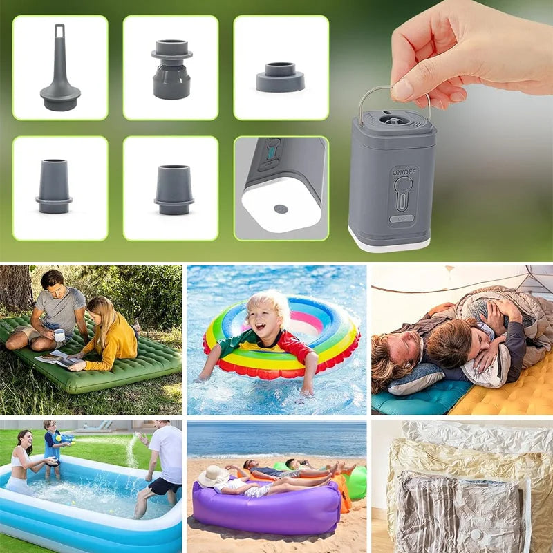 🏕️ Wiederaufladbare Camping-Luftpumpe – LED-Licht, schnelles Aufpumpen, kompakt – Zahlung per Nachnahme 🔋