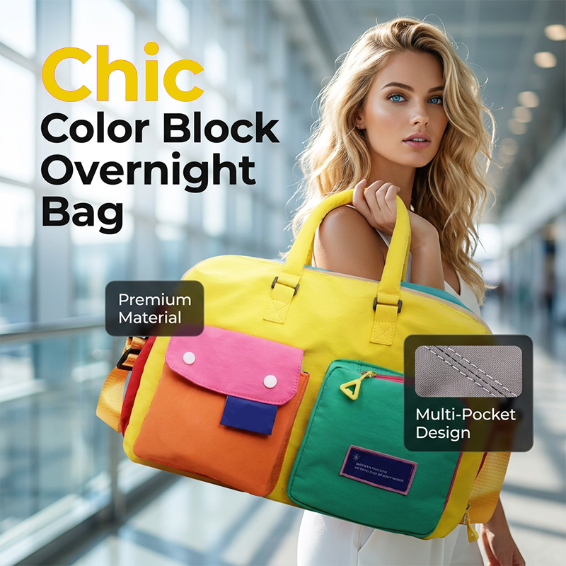 🎒 JETZT 50% RABATT! 🏆 Lässige Colorblock-Reisetasche – Geräumig & langlebig – Perfekt für Gym, Reisen oder Wochenendtrips – Leicht mit Tragehenkeln 🧳