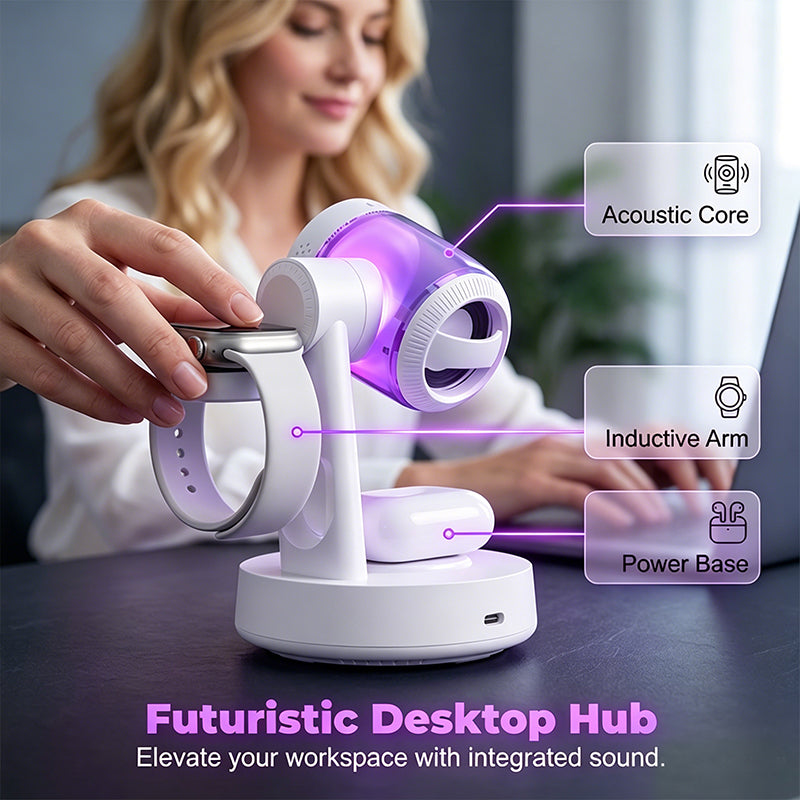 🔊 Multifunktionale Magnetische Kabellose Ladestation mit RGB-Licht & 25W Sound – für iPhone, Samsung & Smartwatches 🎵💡