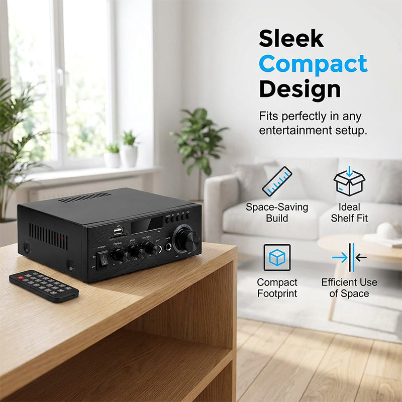 🔊 Digitaler Stereo-Verstärker mit Bluetooth & USB – 2-Kanal, kompakt & leistungsstark, ideal für Heimkino, Musik & Karaoke 🎵