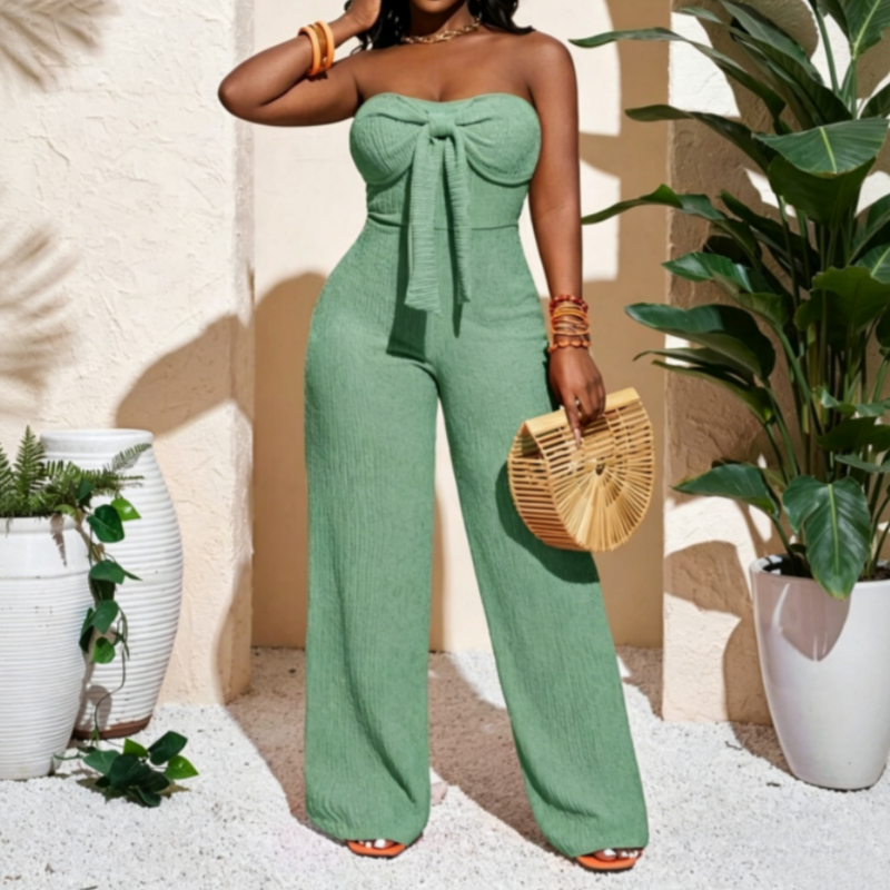 Damen-Jumpsuit, trägerlos, hochgeschnitten, weites Bein