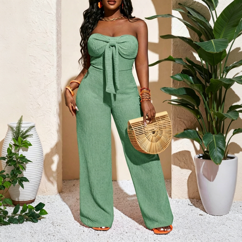 Damen-Jumpsuit, trägerlos, hochgeschnitten, weites Bein