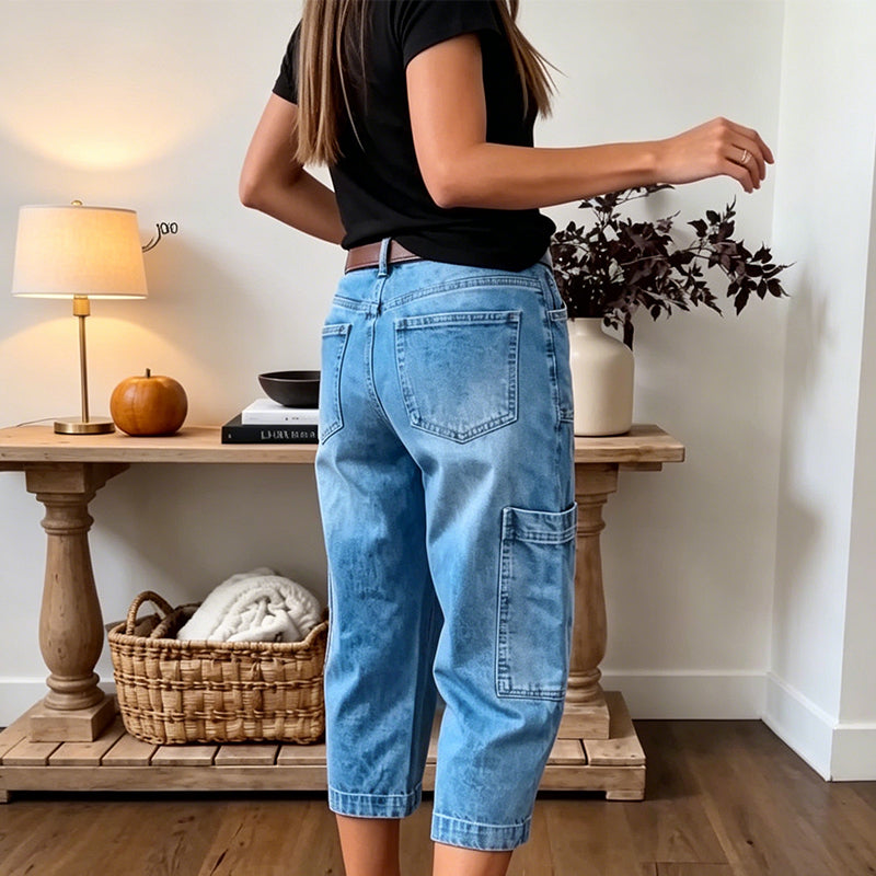 🔥 Letzter Tag! 50% Rabatt Damen 3/4 Cargo Jeans ✨ Lässige elastische verkürzte Jeans für Alltag & Freizeit