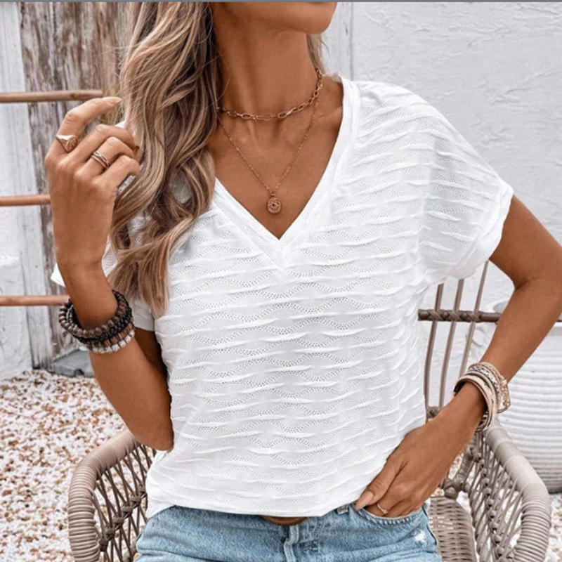 👚 50% RABATT! ⏰ Elegantes Damen-Top mit kurzen Ärmeln und V-Ausschnitt – Leicht, atmungsaktiv & vielseitig – Perfekt für warme Tage, Büro oder einen stilvollen Freizeit-Look 🌸✨