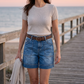 📢📢50 % RABATT !! ⏰Bermuda-Jeansshorts für Damen mit mittlerer Leibhöhe und Taschen