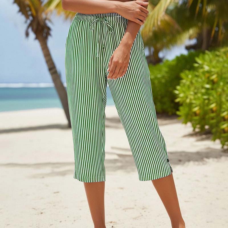 ⏰ Countdown läuft – 50% nur noch 3 Tage! Gestreifte Caprihose aus Baumwoll-Leinen-Mischgewebe für Damen mit Taschen