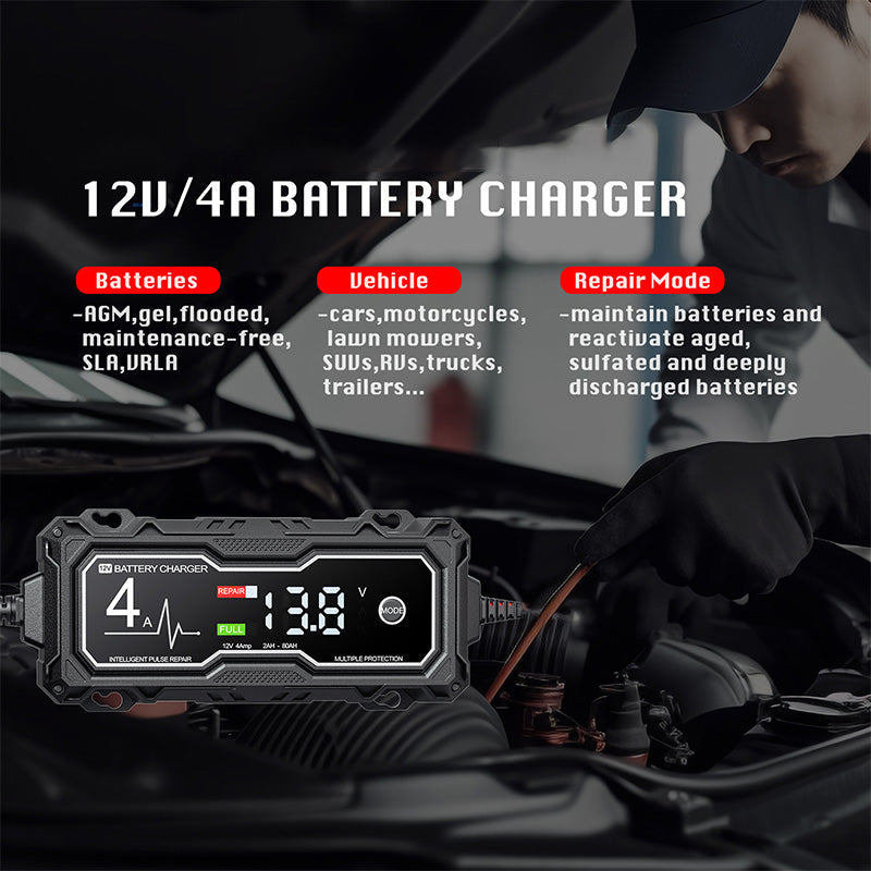 🔋⚡ Intelligentes Batterieladegerät & Erhalter – 12V, 4A, für Blei-Säure-Batterien, jetzt −50%