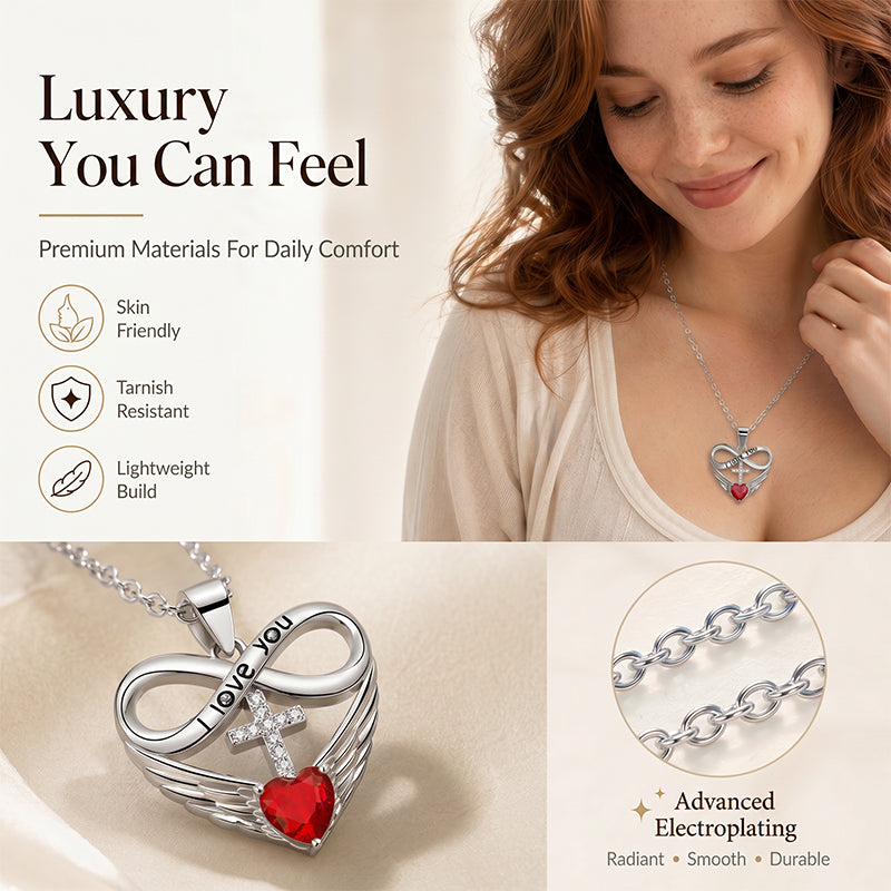 💫 50% RABATT! 🔥 Unendlichkeit Herz Kreuz Halskette mit Flügelanhänger – Elegant & bedeutungsvoll – Perfekt als Geschenk oder täglicher Begleiter – zart & symbolisch ❤️🕊️✨