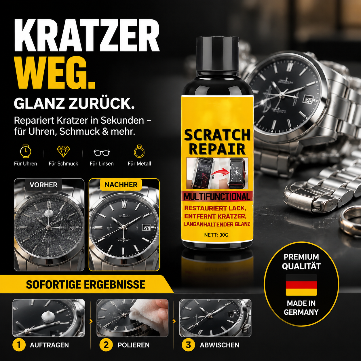 🚗 –50 % HEUTE! Multifunktionale Kratzer-Politur – entfernt Kratzer, Oxidation & Lackschäden – für Autolack, Metall, Glas & Uhren geeignet – einfach anzuwenden & schnell wirksam