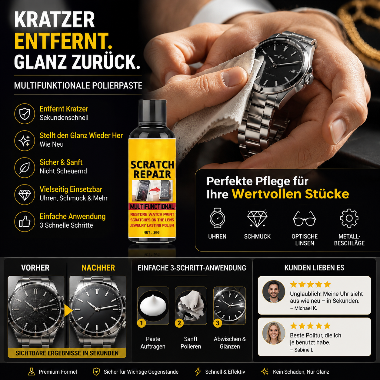 🚗 –50 % HEUTE! Multifunktionale Kratzer-Politur – entfernt Kratzer, Oxidation & Lackschäden – für Autolack, Metall, Glas & Uhren geeignet – einfach anzuwenden & schnell wirksam