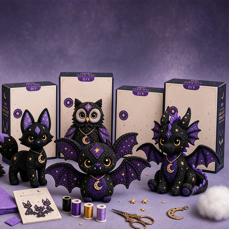 🤩2026 NEU EINGETROFFEN🔥Nähset für Anfänger: Mystische Patchwork-Tiere 🌙 – DIY-Plüsch-Bastelset mit Sternenstoff & Mondanhänger 🧵✨