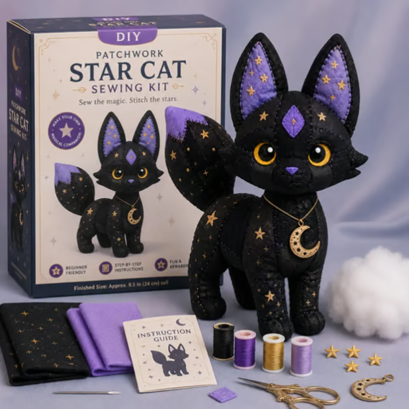 🤩2026 NEU EINGETROFFEN🔥Nähset für Anfänger: Mystische Patchwork-Tiere 🌙 – DIY-Plüsch-Bastelset mit Sternenstoff & Mondanhänger 🧵✨
