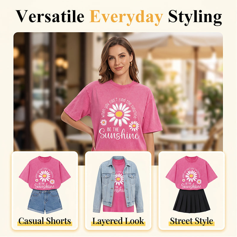 👕 LIMITIERTER 50% RABATT! Unisex Vintage-Wash T-Shirt mit Gänseblümchen-Print – Lockerer Schnitt, weicher Stoff für den Sommer