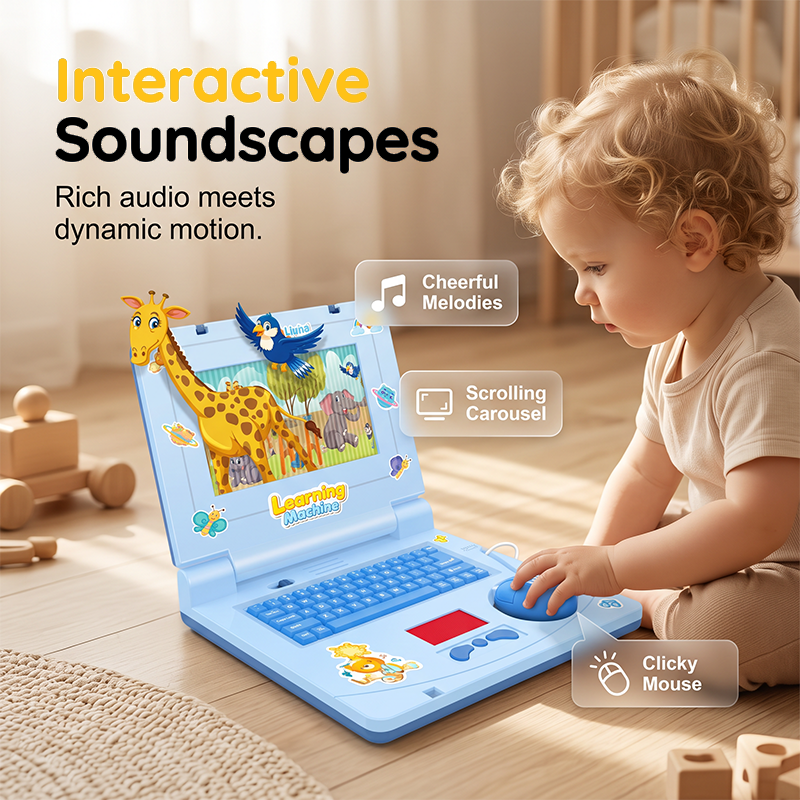 💻 LIMITIERTER 50% RABATT! Interaktiver Kinder Lernspielzeug-Laptop mit Maus – Bewegender Bildschirm, Lichter & Musik, fördert Feinmotorik und frühes Lernen für Kleinkinder