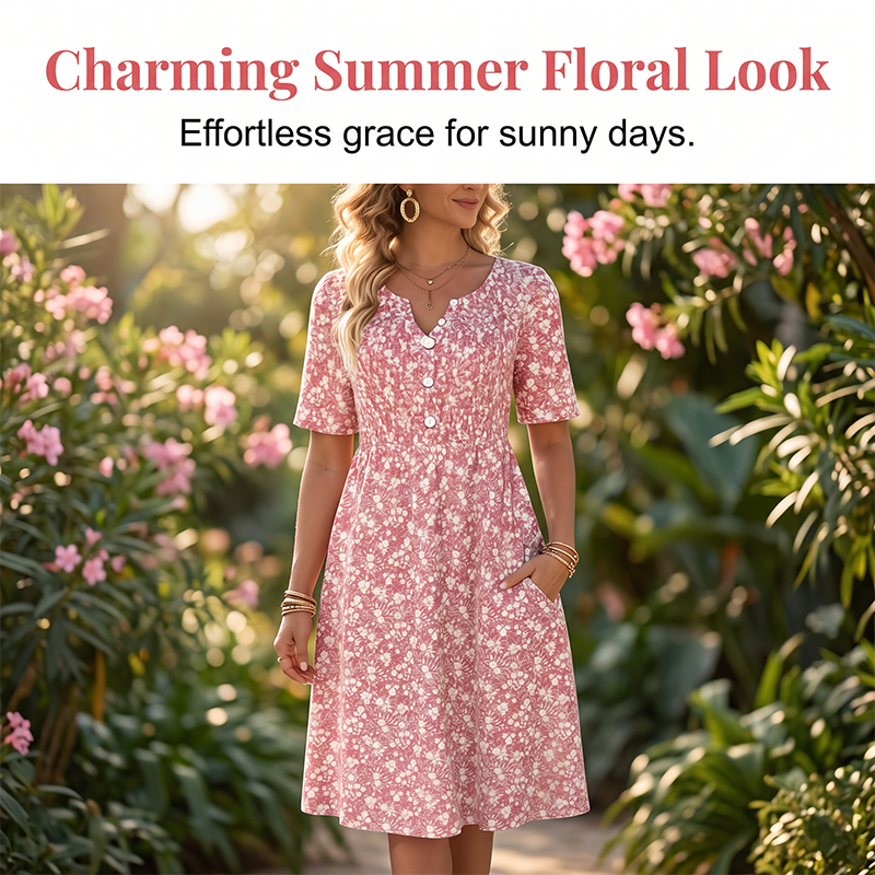 👗 50% RABATT! 🌸 Damen Freizeitkleid mit V-Ausschnitt, Blumendruck & Taschen – Leicht, vielseitig & praktisch – Perfekt für Sommer, Spaziergänge & Urlaub ☀️