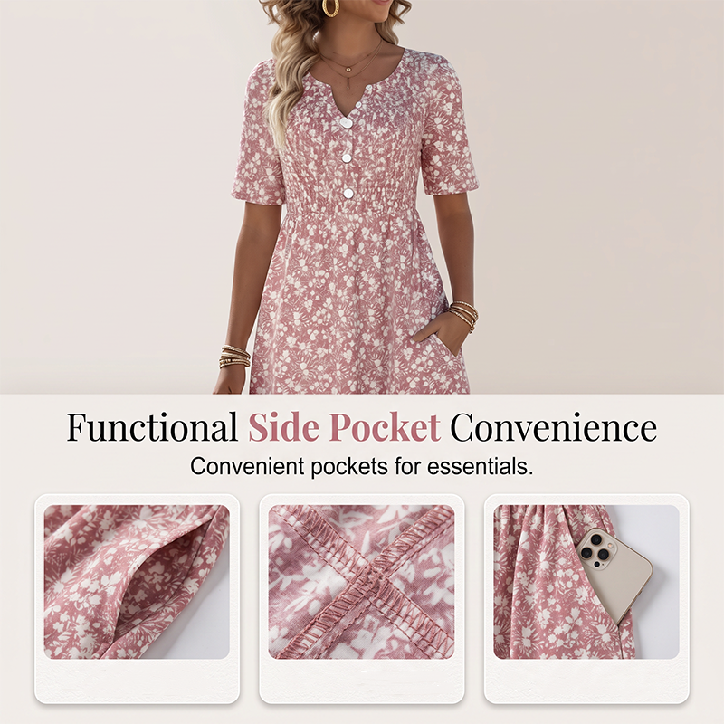 👗 50% RABATT! 🌸 Damen Freizeitkleid mit V-Ausschnitt, Blumendruck & Taschen – Leicht, vielseitig & praktisch – Perfekt für Sommer, Spaziergänge & Urlaub ☀️