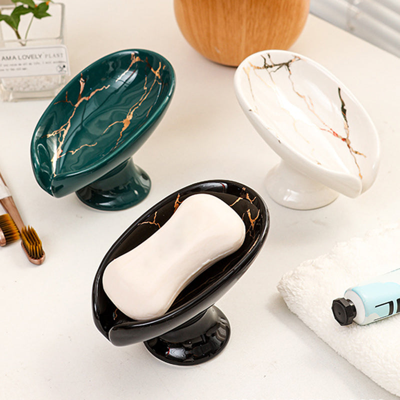 📢 50% RABATT! 🧼 Keramik Seifenschale mit Blattform & Selbstablauf – Rutschfest, wasserableitend & elegant – Ideal für Bad & Küche 🌿