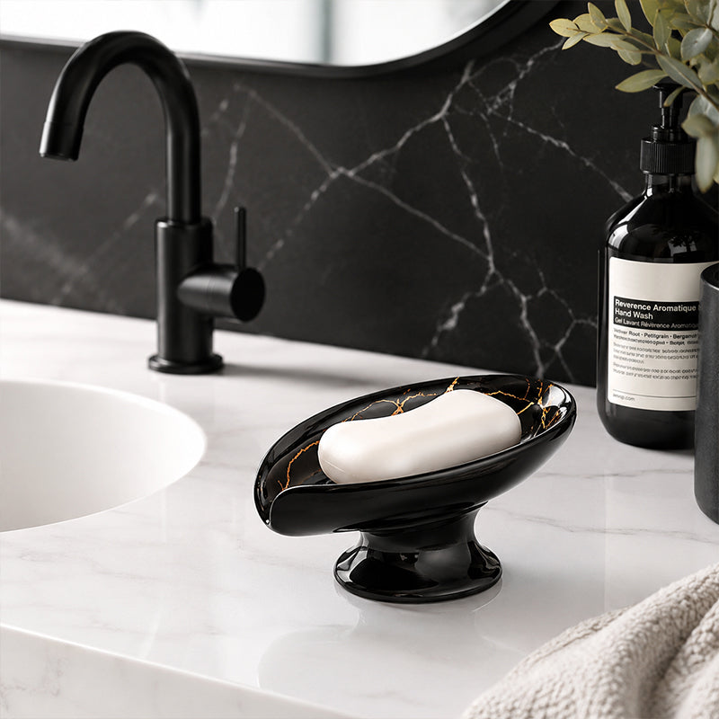 📢 50% RABATT! 🧼 Keramik Seifenschale mit Blattform & Selbstablauf – Rutschfest, wasserableitend & elegant – Ideal für Bad & Küche 🌿