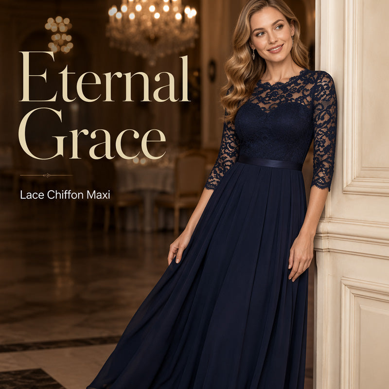 ✨ Spitzenkleid mit Satin-Gürtel und langem Rock – feminin