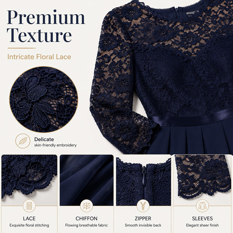 ✨ Spitzenkleid mit Satin-Gürtel und langem Rock – feminin
