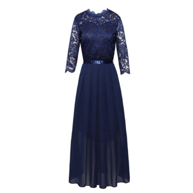 ✨ Spitzenkleid mit Satin-Gürtel und langem Rock – feminin