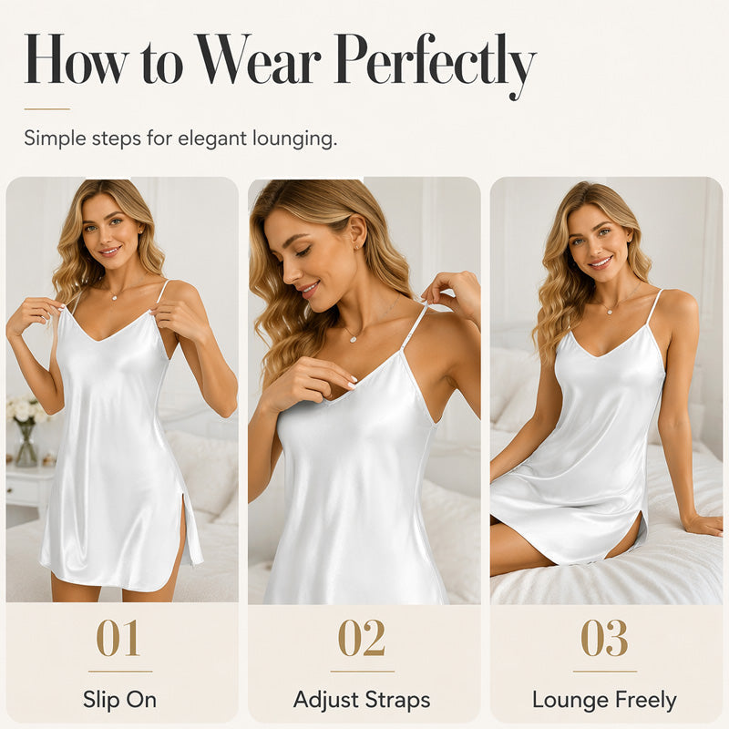 🌙🎀 Seidenweiches Nachthemd – ein Must-have für die Nacht! Satin-Nachthemd für Damen – verstellbare Träger, eleganter Seitenschlitz und entspannter Tragekomfort ✨