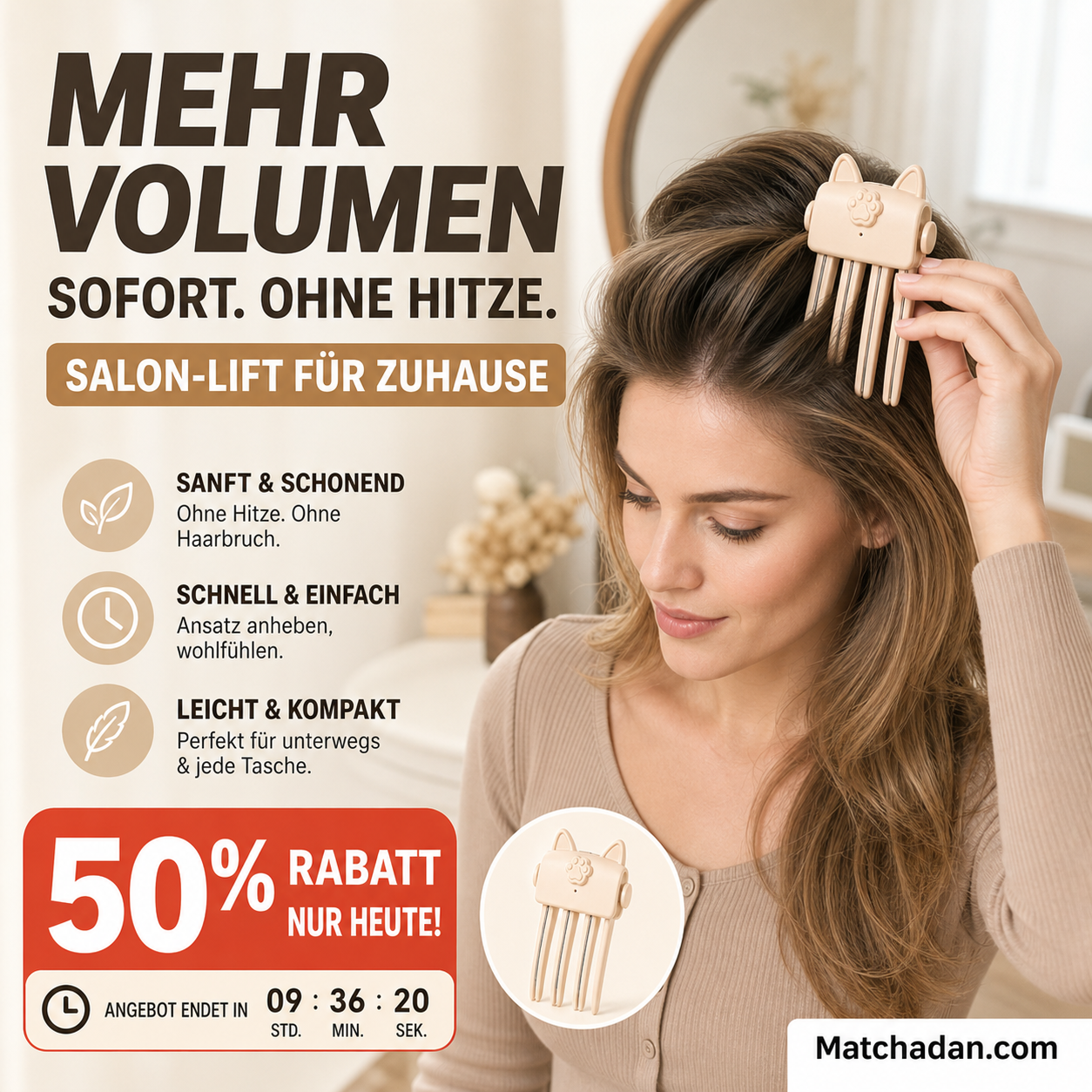 🔥 50 % RABATT – Volumen-Clip für Haarwurzeln – Sofortiges Volumen ohne Hitze, keine Abdrücke, leicht & bequem 💁‍♀️