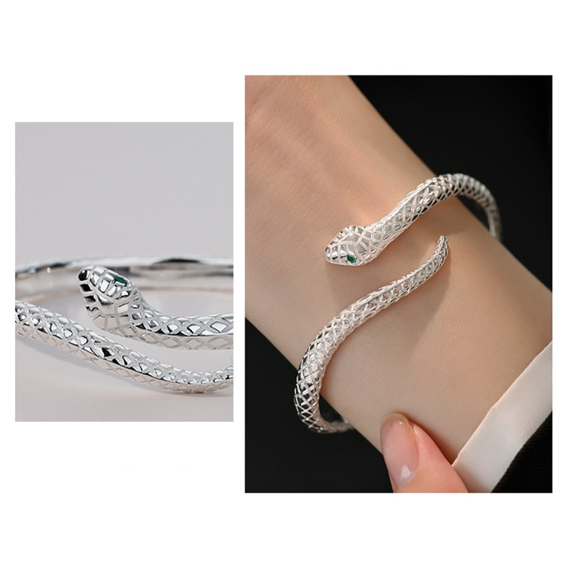 🐍 50% RABATT! ✨ Vintage Schlangen-Armreif – Verstellbar, mit Schuppendetails & grünen Augen – Einzigartiges Accessoire mit Charakter 🖤