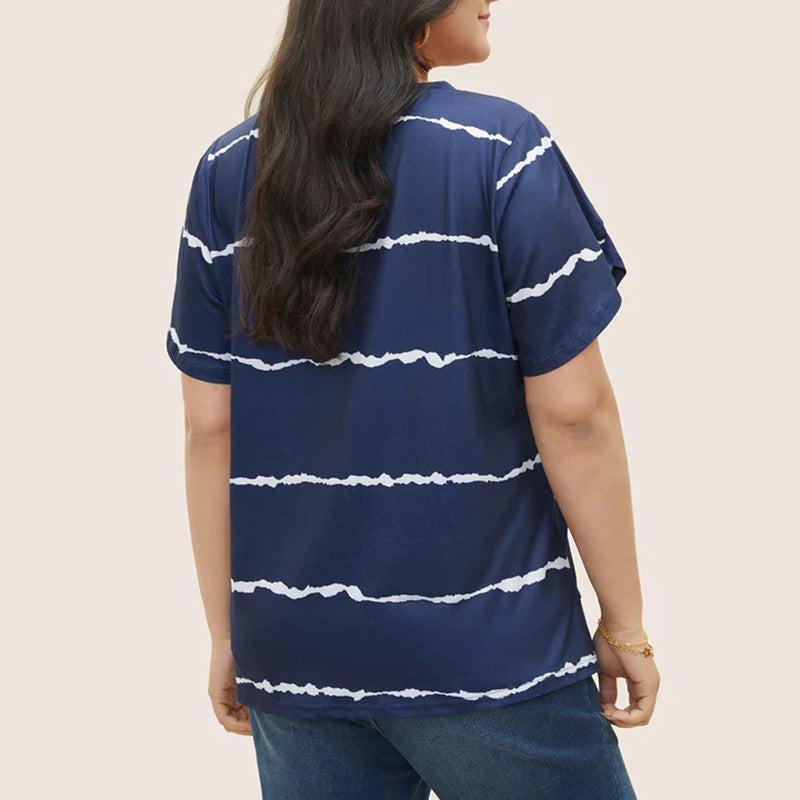 🏖️Sommer-Sonderangebot: 50 % Rabatt🏝️👚Gestreiftes Kurzarm-T-Shirt mit V-Ausschnitt in Übergröße✨