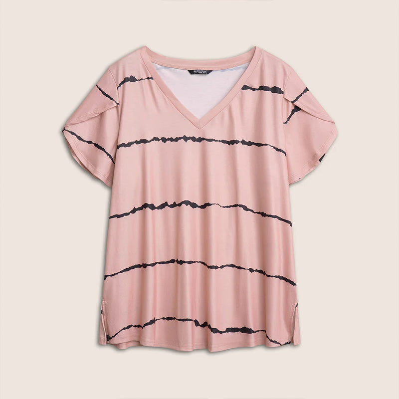 🏖️Sommer-Sonderangebot: 50 % Rabatt🏝️👚Gestreiftes Kurzarm-T-Shirt mit V-Ausschnitt in Übergröße✨