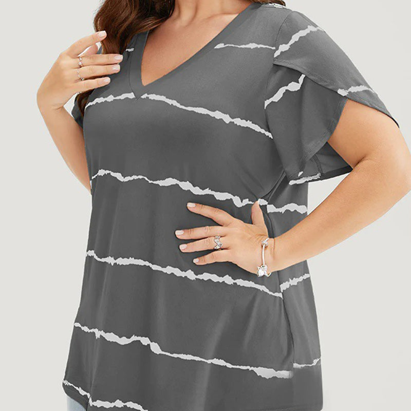🏖️Sommer-Sonderangebot: 50 % Rabatt🏝️👚Gestreiftes Kurzarm-T-Shirt mit V-Ausschnitt in Übergröße✨