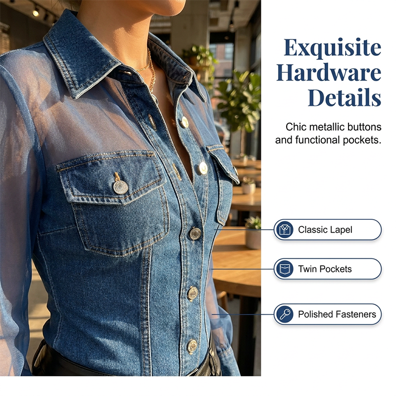 💫 Jetzt im Trend – Tailliertes Denim-Oberteil mit Vintage-Knöpfen – elegant und kantig ✨