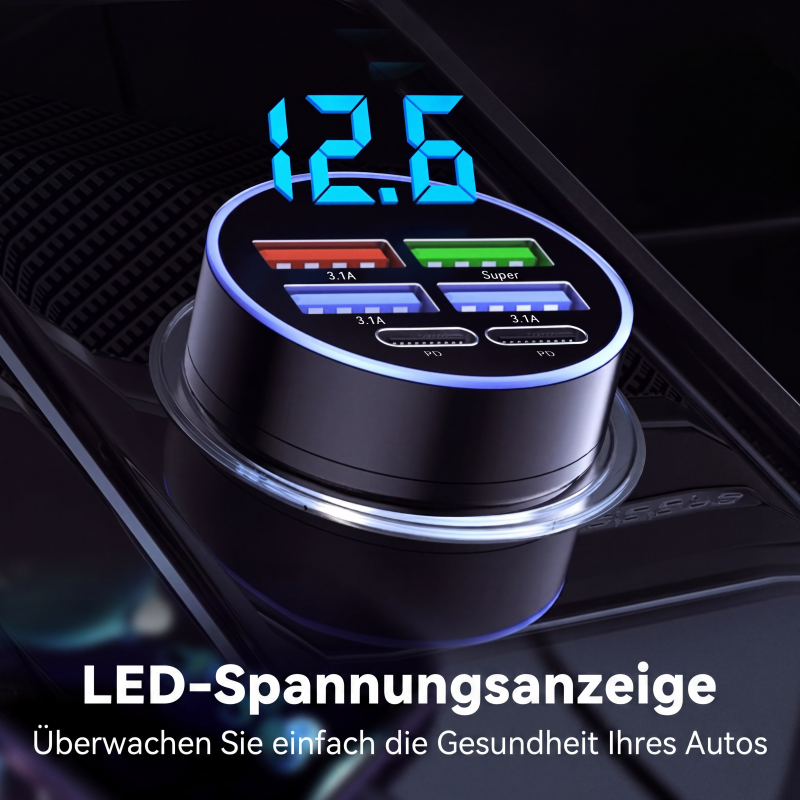 📢📢50% RABATT !!⏰6-in-1-Schnellladegerät für Autos mit Spannungsanzeige
