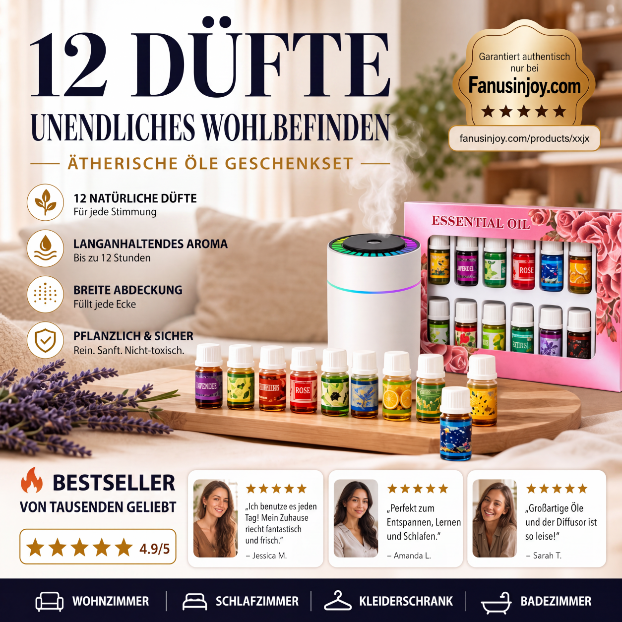 🔥Zeitlich begrenzt 50 % Rabatt! 🎁🌺Der frische Duft hebt Ihre Stimmung! 🌷12er-Set wasserlösliche ätherische Öle