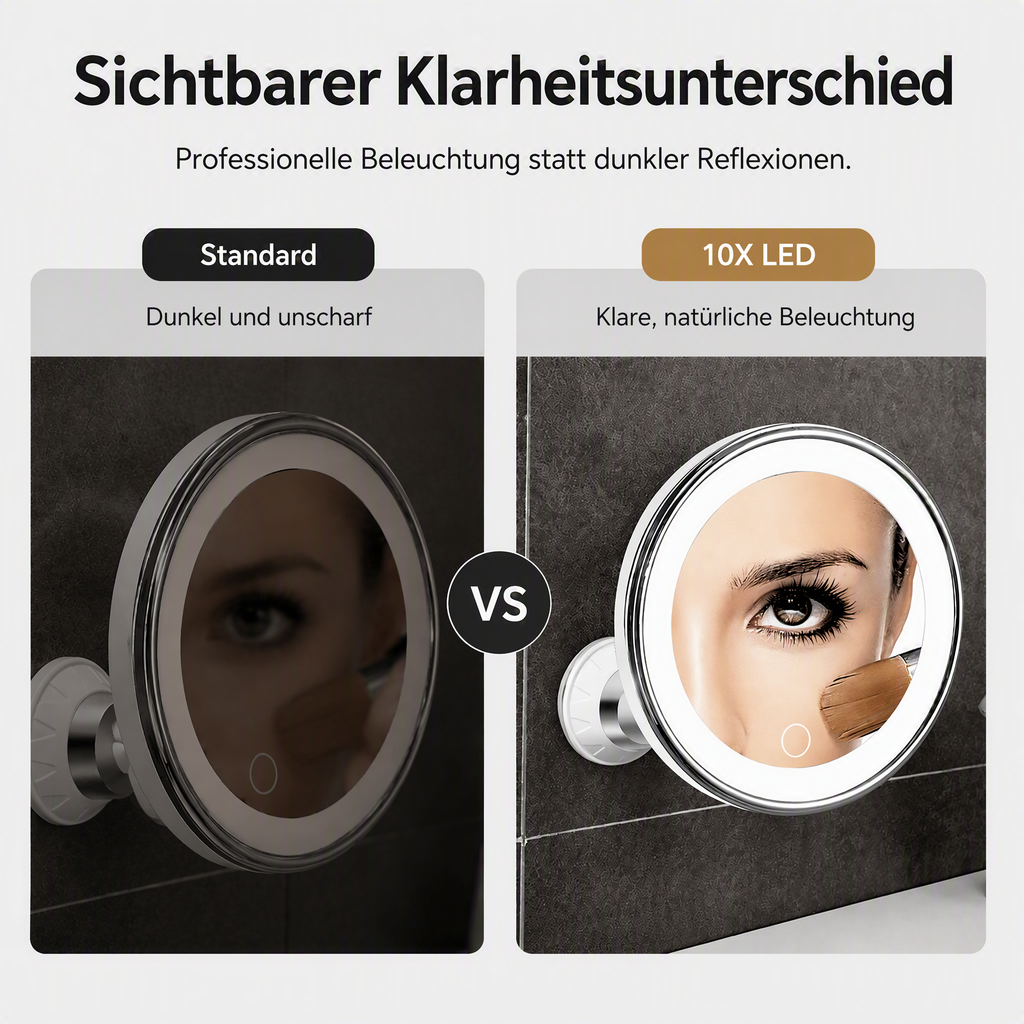 💥 50 % Rabatt ! Schminkspiegel 10-fach mit LED-Licht – Kein Bohren, voller Durchblick! 💄 Überall anbringbar, beleuchtet perfekt, 360° schwenkbar ✨ Limitiertes Angebot ⏳