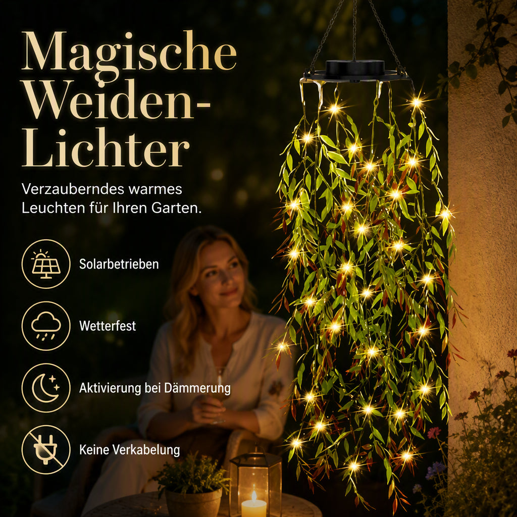 【⏰Zeitlich begrenztes Angebot – 50% Rabatt】Solarbetriebene Weidenblatt-Hängelichterkette