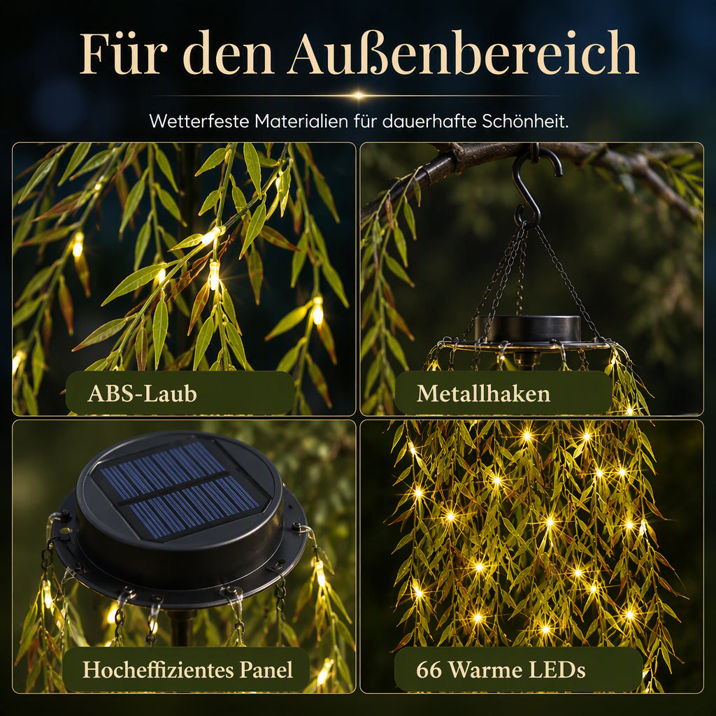 【⏰Zeitlich begrenztes Angebot – 50% Rabatt】Solarbetriebene Weidenblatt-Hängelichterkette