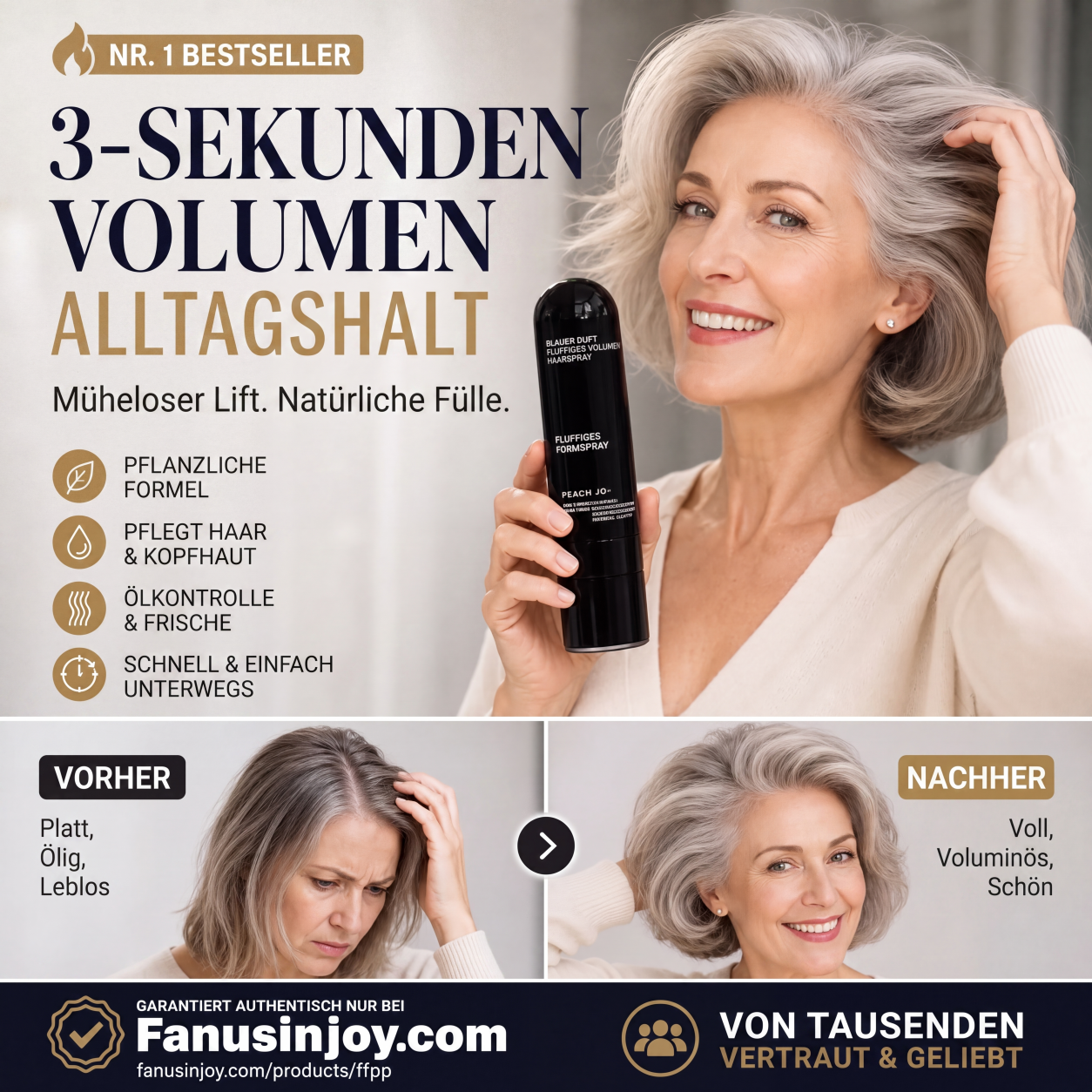 ⏳Zeitlich begrenztes Sonderangebot⏰Von Friseuren empfohlen! 🔥Styling in 3 Sekunden! Mühelos fluffige und elegante Frisuren kreieren! 👩 Volumen- und Festigungsspray mit Pfirsichduft