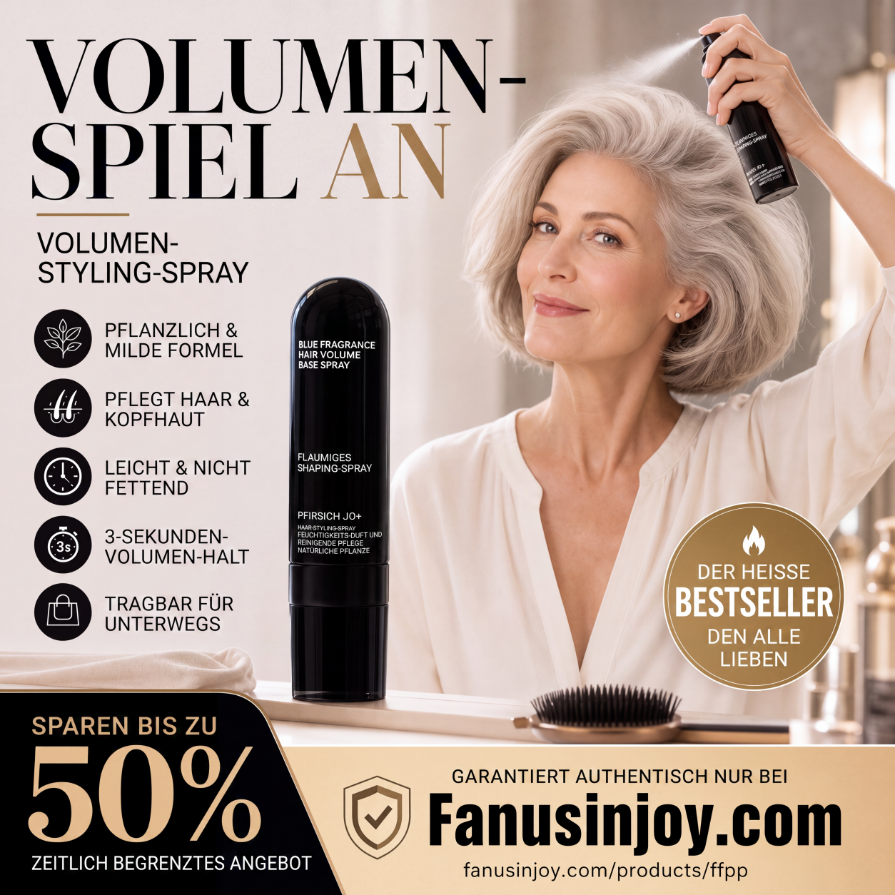 ⏳Zeitlich begrenztes Sonderangebot⏰Von Friseuren empfohlen! 🔥Styling in 3 Sekunden! Mühelos fluffige und elegante Frisuren kreieren! 👩 Volumen- und Festigungsspray mit Pfirsichduft