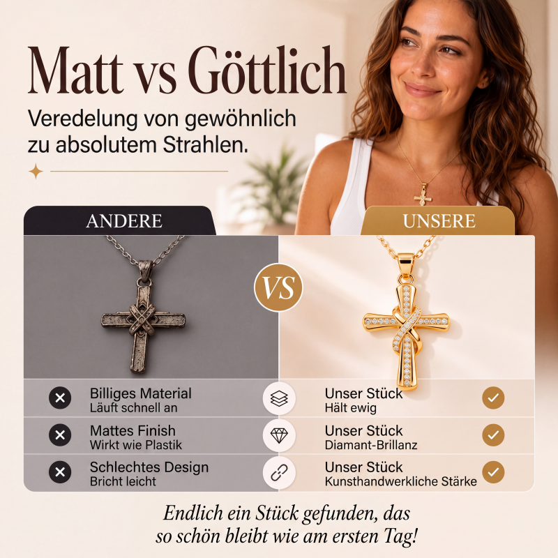 Glänzende Kreuzanhänger-Halskette für Damen mit gedrehtem Knoten