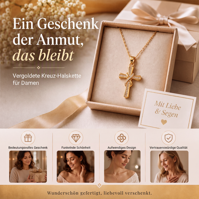 Glänzende Kreuzanhänger-Halskette für Damen mit gedrehtem Knoten